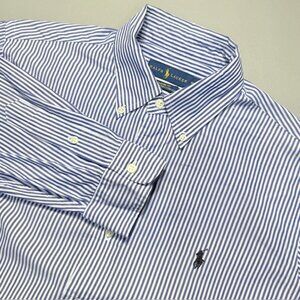 Ralph Lauren Classic Fit 100% Cotton Stretch Shirt Blue Stripe Mens Medium